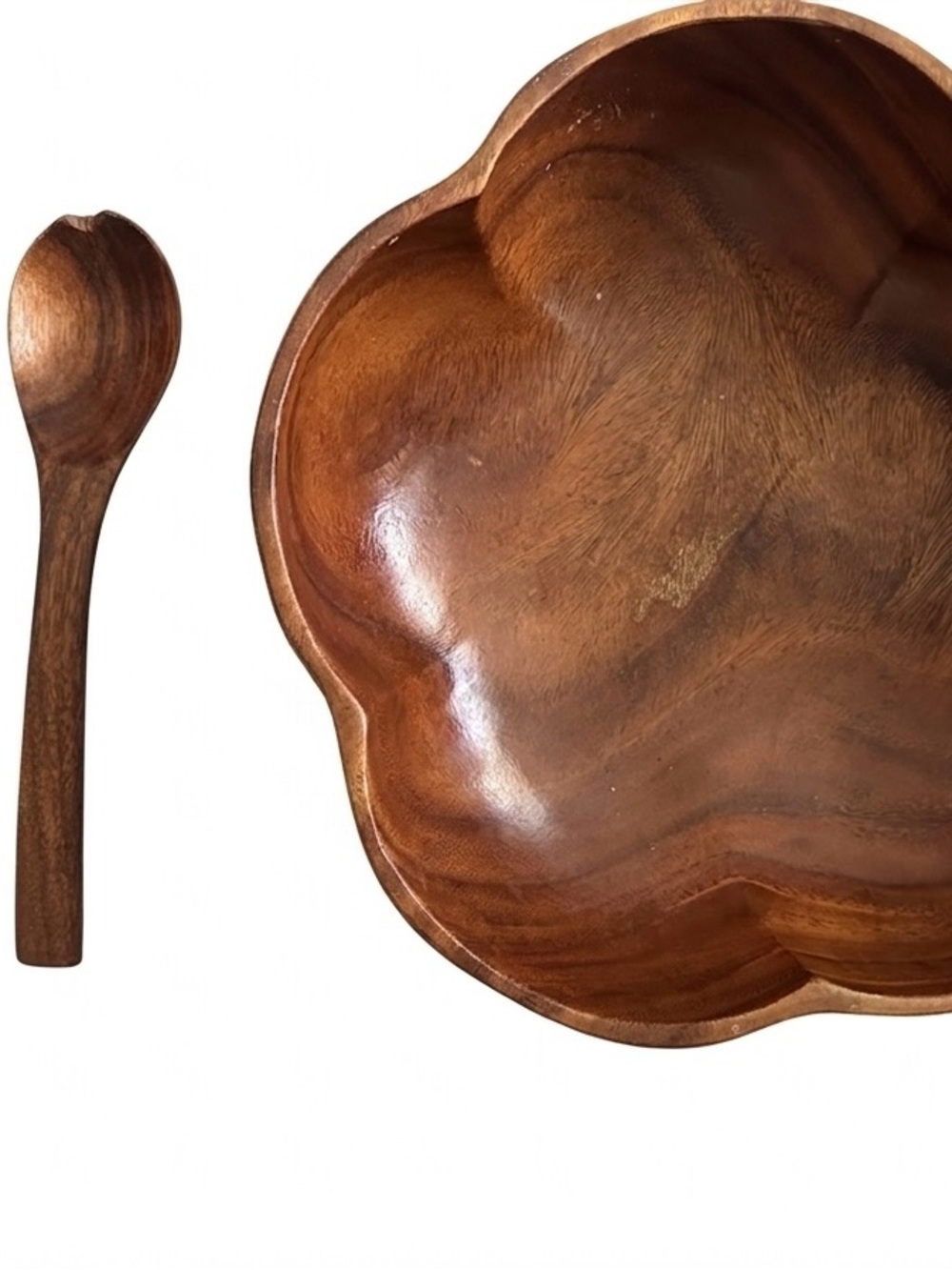 Stunning Mid-Century Modern Hand-Carved Monkey Pod Wood Salad Set 🌺